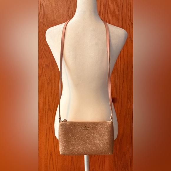 Kate Spade Pink and Gold Glitter Spacious Crossbody Bag With Silver Hardware - Picture 5 of 14